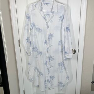 Blue Island cotton long button down shirt swim coverup size large